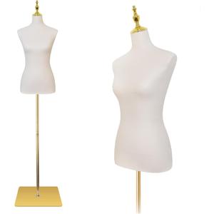 EaseHome Dress Form Mannequin, Height Adjustable 54”-76” Leather Female Manikin Torso,Model Display Body Stand with Detachable Bracket and Rectangular Base Beige
