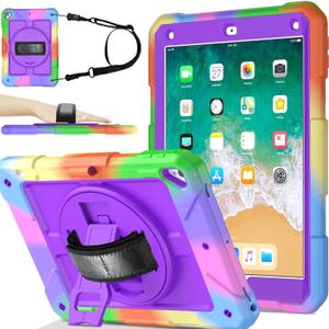 BMOUO Case for iPad 6th/5th Generation Case (9.7 inch, 2018/2017), 360Rotating Stand, Hand/Shoulder Strap Shockproof iPad 9.7 Case for iPad Air 2, Purple