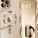 GVIEWIN for iPhone 16 Pro Case Compatible with MagSafe, Upgraded [Full Camera Protection][Cute Wave Frame][Military Grade Protection] Electroplated Soft Phone Cover for Women Girl, Clear/Gold