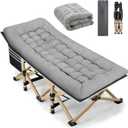 Portable Camping Cot, 600LBS Max Load, Extra Wide with Thick Mattress, Folding Cot for Outdoor Camping/Office, Home Nap (Grey)