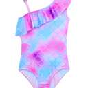 Snowheart Girls Swimwear Size 10-12 Years Old Blue Purple Scales One Piece One Shoulder Swimsuits for Kid