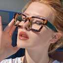 2 x Square Frame Glasses for Men Women Fashion Rectangle Computer Glasses Fake Face Glasses (Tortoise)