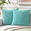 Corduroy Throw Pillow Covers 18x18 Soft Decorative Pillow Covers Plain Square Throw Pillows for Couch Bed Sofa Pack of 2 (18 x 18 in, Turquoise)