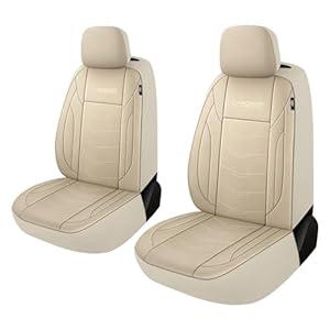 CAROMOP Premium PU Leather Car Seat Covers Full Set, Waterproof Split Bench Covers for Cars, Universal Car Interior Covers Seat Protectors for Sedans SUVs Pick-up Trucks(Beige)