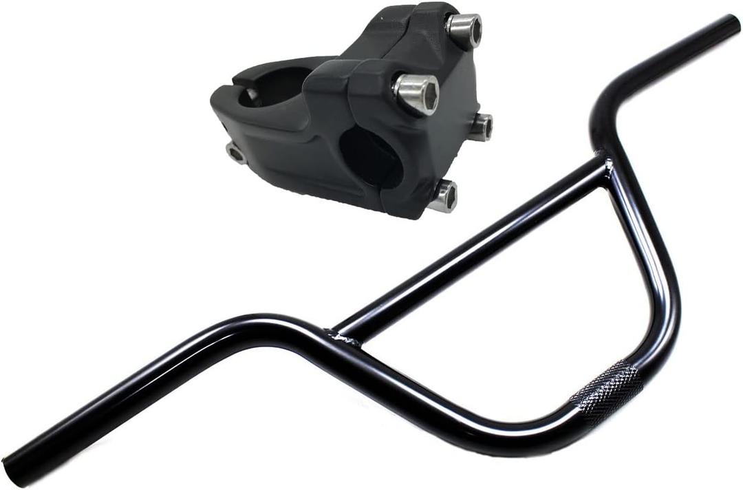 BMX Handlebar with Stem Swallow Shaped High-Carbon Steel 585mm 22.2mm Handle Bar Bicycle Parts Bike Accessories,Black, (WS01-CBBK-B)