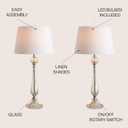JONATHAN Y 32.5" Champagne Glass Table Lamp Set of 2 for Living Room Bedroom, Traditional French Country Bedside Lamps with White Faux Silk Shade, LED Bulbs Included JYL2067A-SET2