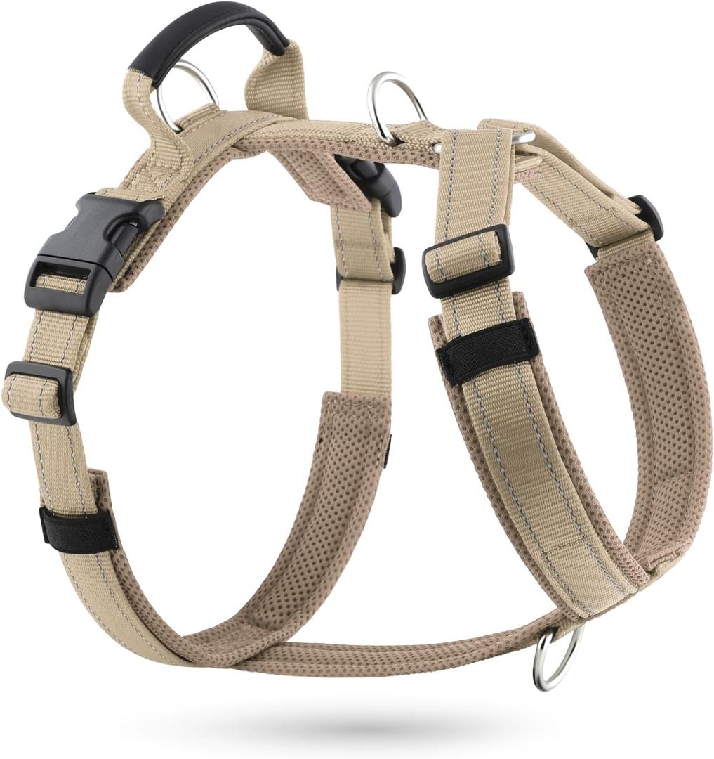 No Pull Dog Harness with Handle, Soft Mesh Padded Adjustable for Small Medium Large Dogs | Reflective Easy Walk Harness with Front Clip for Training, Running & Outdoor (Beige, S)