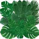 Sggvecsy 34 Pieces 6 Kinds Artificial Tropical Palm Leaves Tropical Leaves Monstera Leaves Safari Jungle Leaf with Stems for Hawaiian Luau Party Beach Table Wedding Shower Birthday Theme Decorations