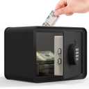Kids Mini Safe Small Cash Box  GoldenKey Black Macaron 7x9.4x6.3 Money Security Safe with Coin & Bill Slot, Keypad & Key Lock, USB Backup, DIY Stickers, Piggy Bank for Home