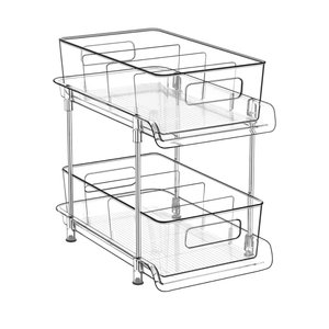 HIHEGD 2-Tier Bathroom Organizer with Dividers, Clear Under Sink and Pull-Out Cabinet Organizer for Kitchen and Pantry Storage
