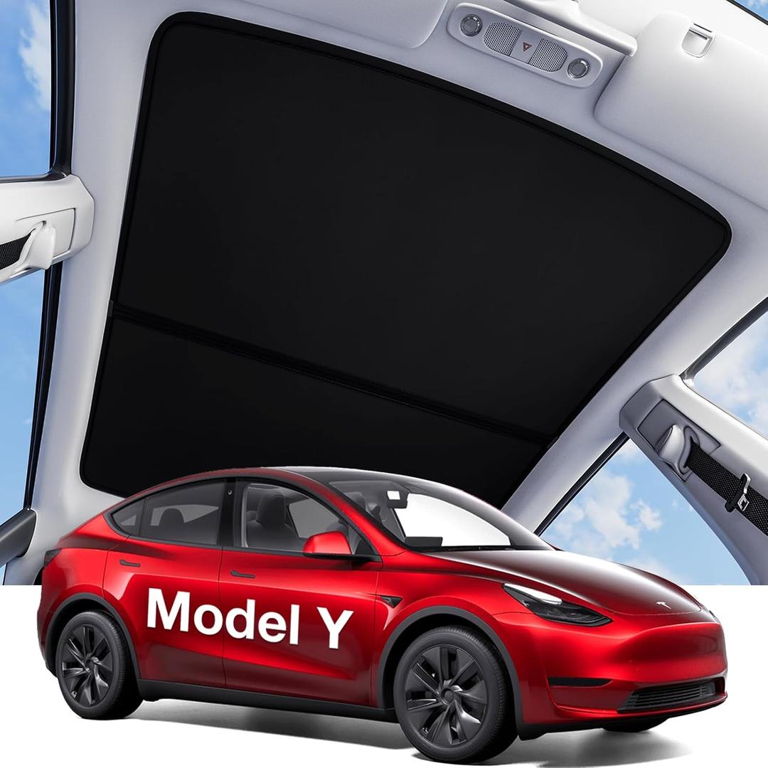 Wigoo Tesla Model Y Sunshade Roof [Never Sag, Nano Ice-Crystal Coatings] 3-Gen Heat Insulation Glass Roof Sun Shade, Accessories for Tesla Model Y 2020~2025, Black