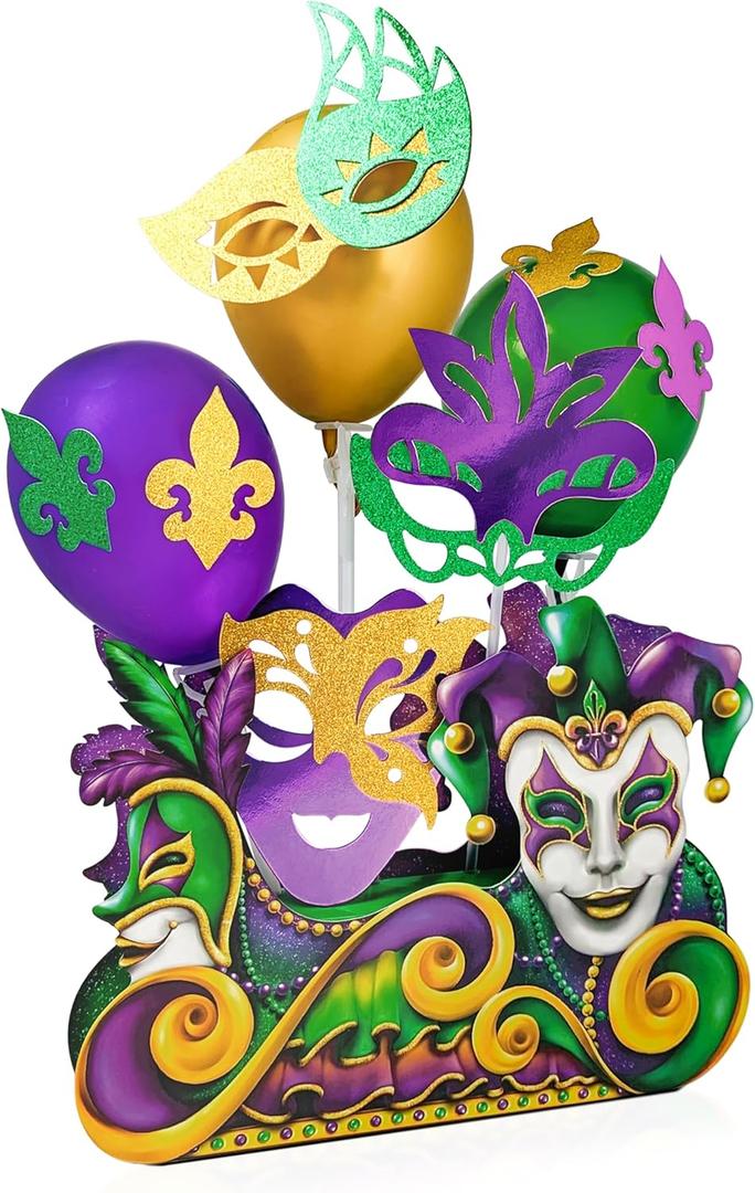 Cheerland Masquerade Carnival Decoration Mask Centerpiece Fat Tuesday Party Supplies Table Decorations Purple Green Gold Decor Balloon Display for Mardi Gras Party Parade and Festival Accessories