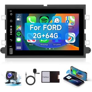 2+64G Android 13 Car Radio Stereo for Ford F150/F250/F350 2004-2014, 7 inch 1080P Touch Screen Car Stereo with Wireless CarPlay Andriod Auto, Bluetooth, GPS, HiFi, SWC, WiFi, HD Backup Camera