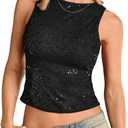 WDIRARA Women's Sequin Sparkly Tank Top Sleeveless Fitted Going Out Crop Tops,Large, Black