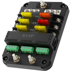 WUPP 12V Fuse Block with Relay, Automotive 6 Circuits Fuse and Relay Box With ACC Interface, Universal Fuse Block and Relay Kit for Cars Trucks Marine Boat (6 Way Fuse Block with Relay Box)
