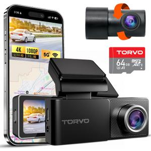 TORVO TD3 4K+2K Dash Cam with App, Camera for Car Front and Back with 5G WiFi & GPS, Free 64GB Card, Night Vision Dashcam Front Cameras 24/7 Recording When Car is Off, Security Camera for Cars