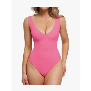 Popilush Body Suits for Women - Going Out Tank Tops - Plunge Deep V Neck Backless Sleeveless Tummy Control Shapewear Bodysuit M
