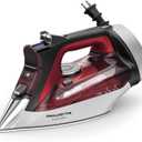 Rowenta Iron, Focus Excellence Stainless Steel Soleplate Steam Iron for Clothes, Retractable Cord, 400+ Microsteam Holes, Powerful steam, LED Display, 1750 W Ironing Clothes, Cordreel, Red DW5433