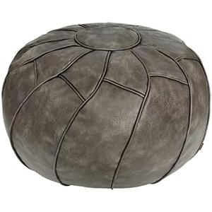 Thgonwid Round Unstuffed Pouf Cover, Leather Foot Stool Ottoman with Storage, Bean Bag Floor Chair, Multi Functional Footrest for Living Room, Bedroom or Balcony (Deep Gray)