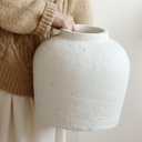 Large Ceramic Vase, 11" Rustic Farmhouse Terracotta Vase for Home Decor, Artisan Decorative Flower Vase for Living Room, Table Centerpiece, Bedroom (Rustic White)