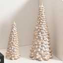 AOMOONOA Resin Christmas Tree Figurines, 2Pcs Distressed White with Gold Table top Christmas Trees, Small Christmas Tree Figurine Set, Decorative Xmas Trees for Rustic Christmas Decor