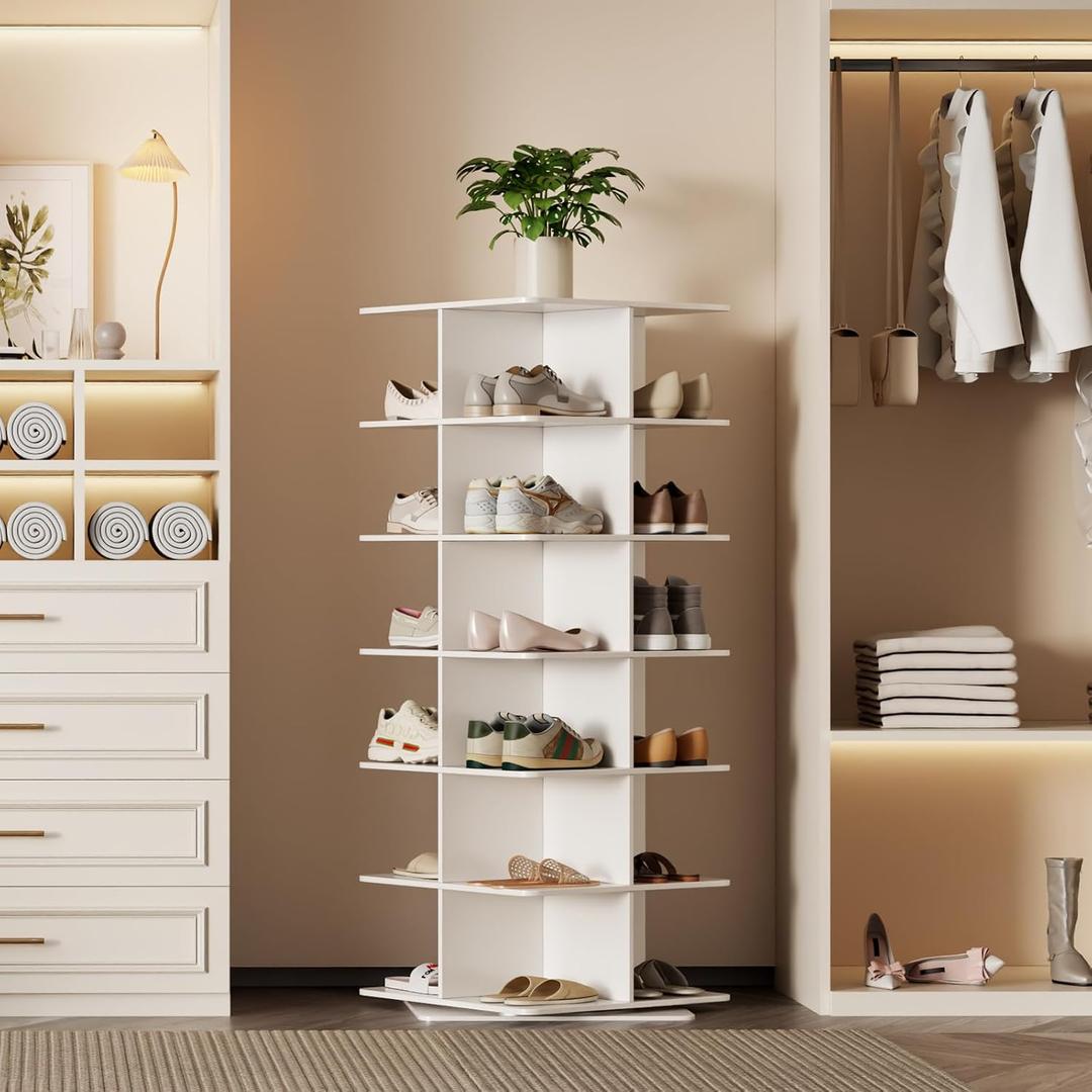 Rotating Shoe Rack Tower, PVC Material Structure, 5-Tier 360 Swivel Lightweight Shoe Organizer, Space-Saving Spinning Shoe Shelf for Entryway, Closet, Bedroom Nook