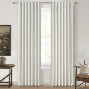 QJmydeco Beige White Cute Blackout Curtains 84 Inches Long 2 Pack, Insulated Sliding Door Curtain UV Heat Blocking Drapes for Living Room/Bedroom Faux Linen Ceiling Pins Hooks&Back Tab(W50 x L84)