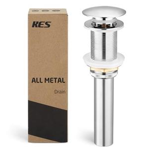 KES Bathroom Sink Drain Without Overflow Vessel Sink Lavatory Vanity Pop Up Drain Stopper Polished Chrome for 1.6"-1.9" Sink Hole, All Metal Rustproof Brass and 304 Stainless Steel, S2008D-CH