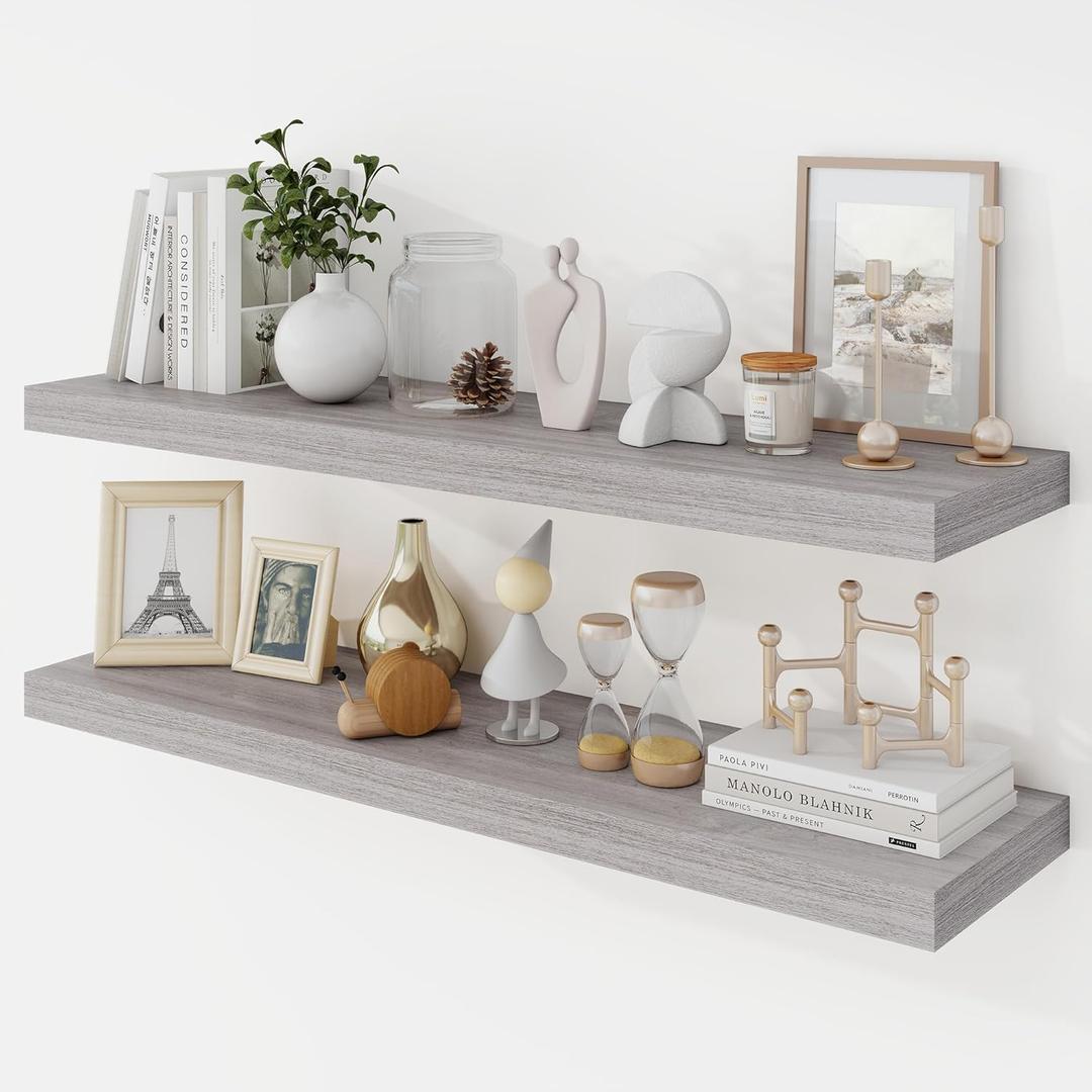 36 Inch Floating Shelves, 9.3" Deep Floating Shelf Wall Mounted, 36" Wall Shelves, Rustic Deep Bookshelf, Large Display Shelves & Storage Shelves for Bedroom, Living Room, Gray, Set of 2 (Grey)