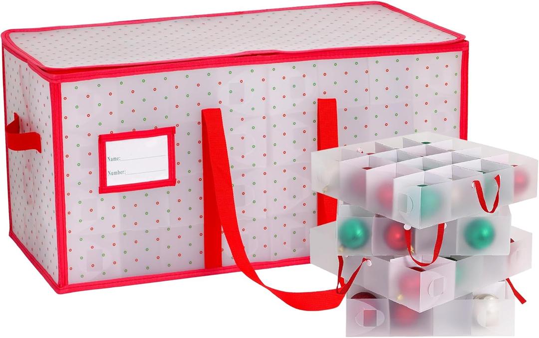 HYRIXDIRECT Christmas Ornament Storage Box -Up to 128 Holiday Ornaments with Adjustable Dividers, Capacity Storage Container for Christmas Decorations, Toys, Gift Wrap Organizer, PVC