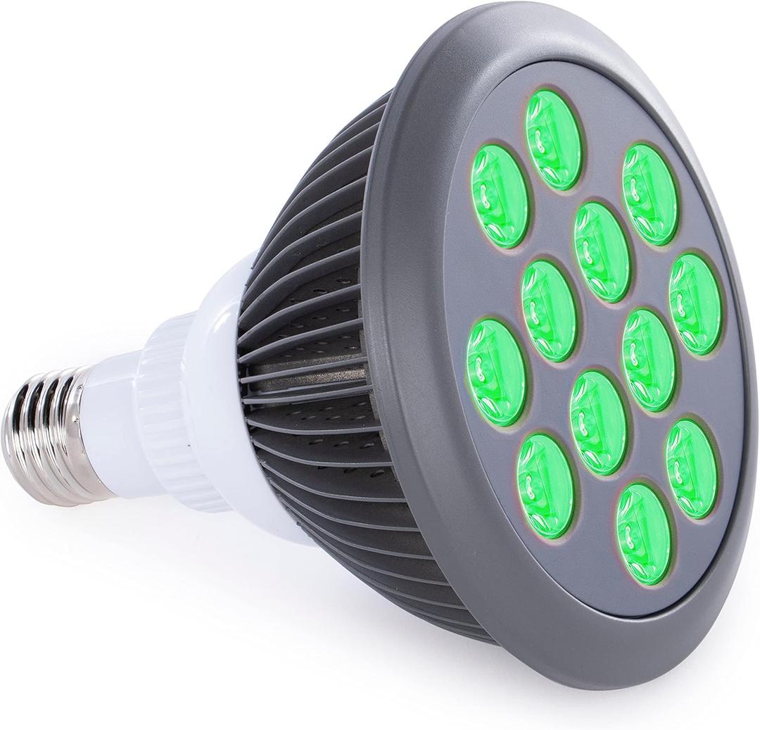hooga Green Light Therapy Bulb Power Cord Included. 525 nm Wavelength. 12 LEDs. High Irradiance, Can Improve Skin Pigmentation and Fine Lines, and Anti Aging. Migraine and Pain Relief.