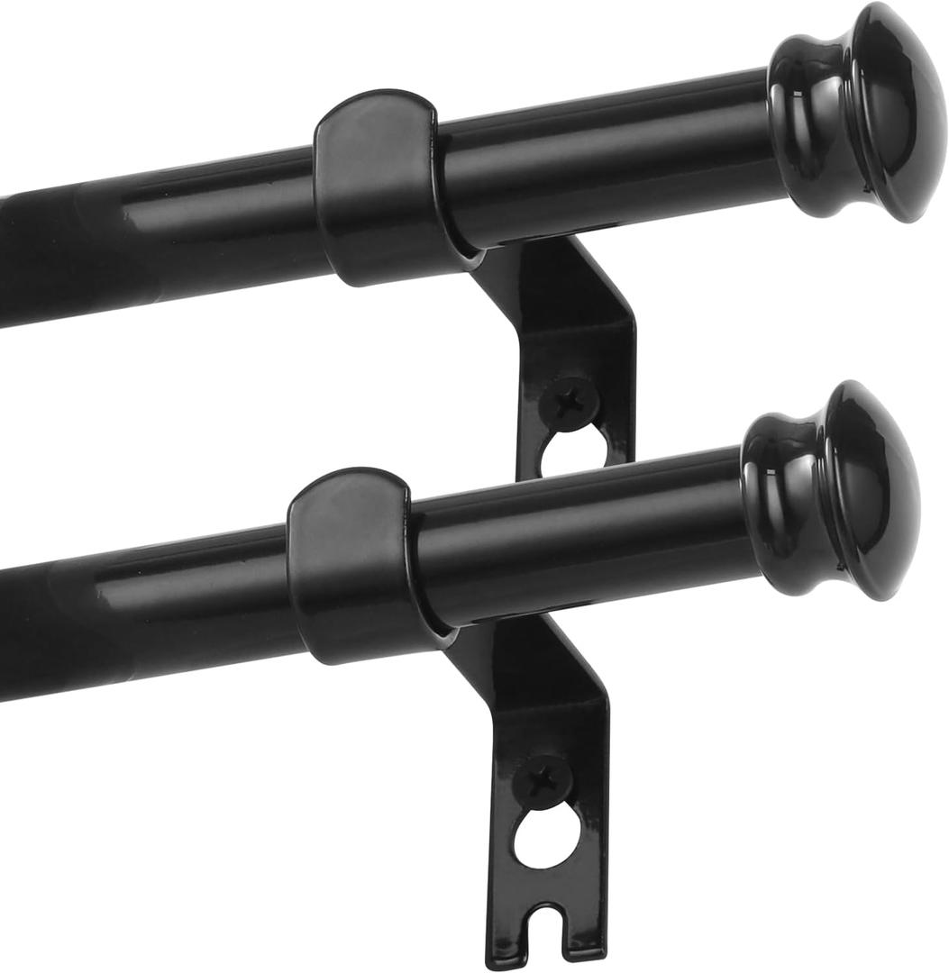 2pack Black Window Curtain Rods 30 to 45 Inches, Decorative 5/8 Inch Diameter Long Window Curtain Rod Set for Room Divider, Bedroom, Living room, Kitchen, Bathroom,With Brackets