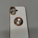 Hython for iPhone 17 Case with Ring Stand, 360 Rotatable Ring Holder Magnetic Kickstand, Plating Rose Gold Edge Soft Cover Protective Phone Case for iPhone 17 6.3", White