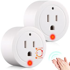 Kingdder 2 Pcs Clapping Light Control Switch 220V Mini Wireless Wall Outlet Clap On/Off Lights Controllers for Bedroom Christmas Tree Home Decor, 10A/1200W (White)