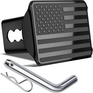 Heavy American Flag Metal Trailer Hitch Cover for 2 Inch Receivers (with Trailer Hitch Pin & Clip),Black