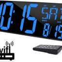 XREXS Large Digital Wall Clock WiFi Sync, 16.5 in Large Display Wall Clock with Temperature/Date/Week, LED Big Digital Timer Clock with Remote Control, Alarm Clock for Home and Office, Auto-dimming