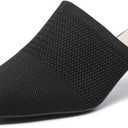 Women’s Knit Closed Pointed Toe Chunky Heel Mules Fashion Mesh Breathable Low Block Heel Pump Sandals Comfortable Slip On Dress Party Shoes (Black, 8)
