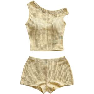 SOLY HUX Women's 2 Piece Striped Off The Shoulder Crop Tops and Mini Shorts Set Summer Y2K Going Out Outfits L