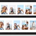 Hongkee 8x24 Picture Frame 2 Pack, Rustic Black Wood Frame with Tempered Glass, Display Pictures Multiple Five 4x6 With Mat or 8 x 24 Without Mat - Horizontal or Vertical Wall Mounting, 8x24 in matted to 5-4x6