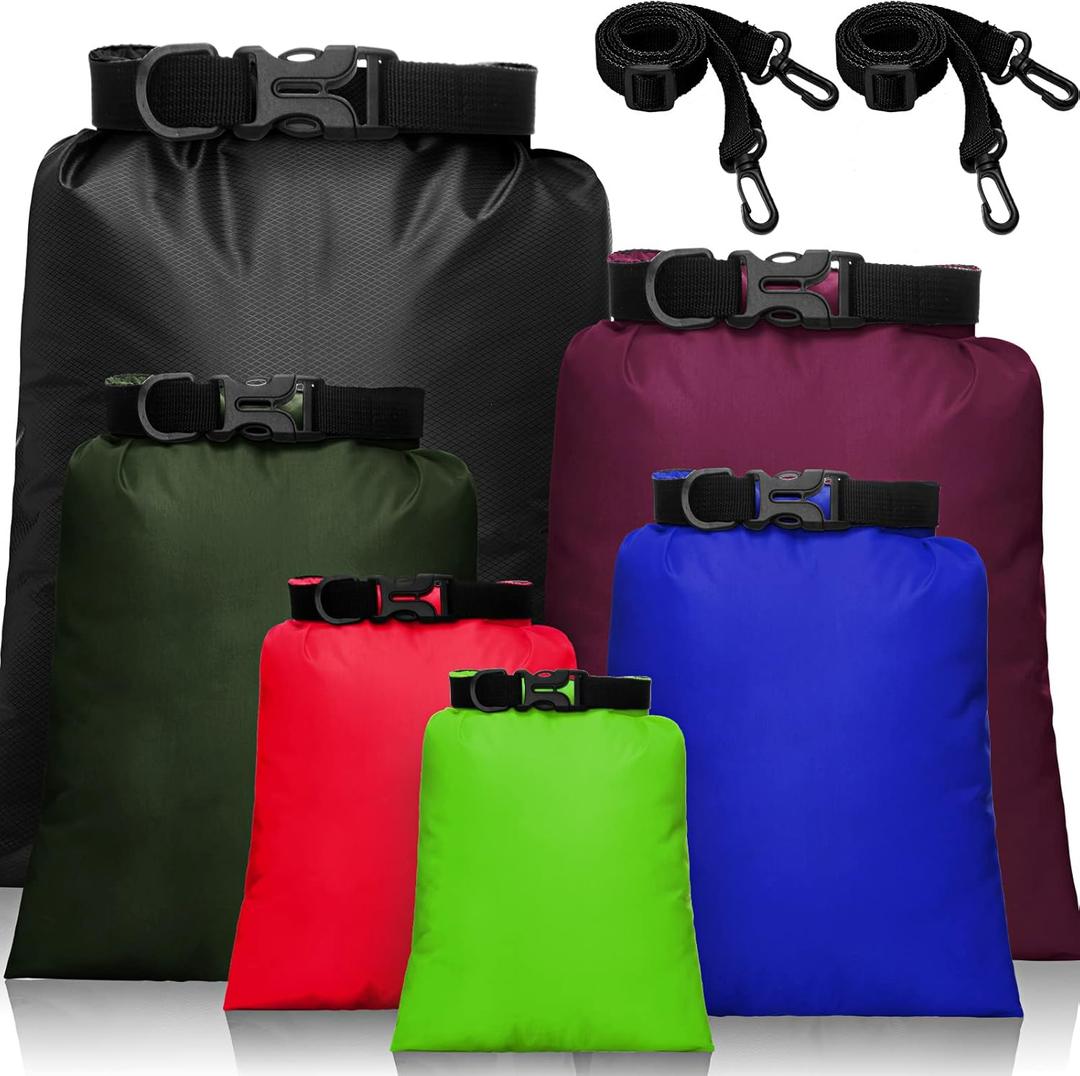 Shappy Waterproof Dry Bag Set 15 L+ 8 L +5 L+4 L+3 2 Lightweight Sacks and Long Adjustable Shoulder Strap for Kayaking, Rafting, Boating, Hiking, Camping (Dark Colors, 6 Pcs)