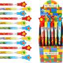 Tiny Mills 24 Pcs Building Blocks Brick Multi Point Stackable Pencil with Eraser for Brick Birthday Party Favor Prize Carnival Goodie Bag Stuffers Classroom Rewards Pinata Fillers