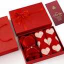 Mother Wife Girlfriend Grandmother Birthday Day Gifts Red Heart Hand Towels and Bear, Gift Card and Box Set, Heart Love Hand Towels for Bath Bathroom Kitchen Dish(2 Towel+1 Bear)