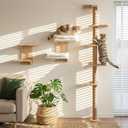 88.6" Wall-Mounted Cat Tree for Small & Medium Cats, Adjustable Height 5-Tier Tall Cat Climbing Tower with Scratching Post, Indoor Cat Wall Shelves for Climbing, Scratching & Lookout