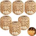 6pcs Bohemian Rattan Lamp Shades, 5.9 x 5.1 in Small Boho Handwoven Paper Rope Lamp Shade Replacement for E27 Light Fixtures,Wicker Lampshade for Bedroom,Pendant, Wall,Table & Ceiling Lamp Covers