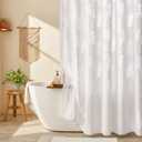 White Shower Curtain Fabric, Shower Curtain Boho Tufted Tropical Plant Textured Shower Curtains, Shabby Chic Home Decor for Bathroom 72 x 72