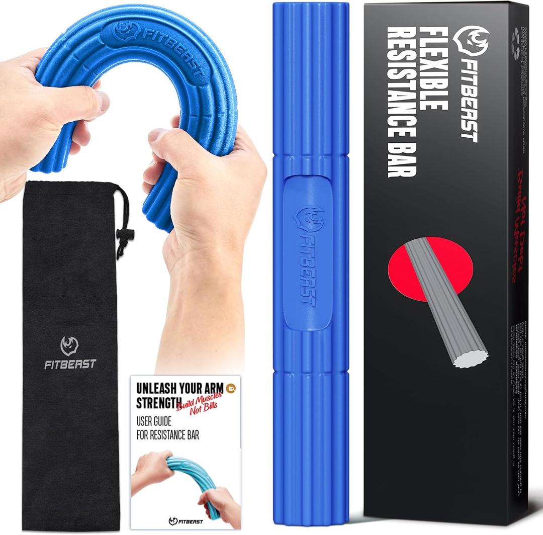 FitBeast Flex Therapy Bar, Tennis Elbow Therapy Bar - Ideal for Relieve Tendonitis Pain & Improve Grip Strength, Fitness Resistance Bar for Golfers Elbow & Tendinitis, Twist Bar for Physical Therapy (Blue-Medium)