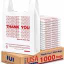 IUI 1000 Count Thank You T-Shirt Plastic Bags, White Grocery Bags with Handles, 11.5" x 6.5" x 21", Retail Shopping, Take Out & Small Business Bags in Bulk - Made in USA