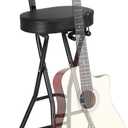 Guitar Stool with Thick Padded Cushion, Guitar Chair, Ergonomic Backrest Heavy Duty 300 Pound Capacity Portable Seat with Foot Rest, Folding Stand, Accommodates Acoustic Bass, Fretboard