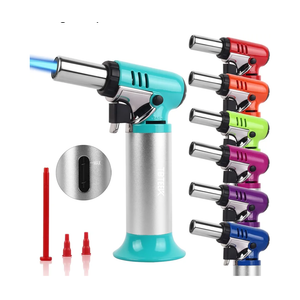 TBTEEK Butane Torch with Fuel Gauge T907, One-hand Operation Kitchen Torch Lighter with Adjustable Flame for BBQ, Baking, Brulee Creme, Crafts and Soldering(Butane Gas Not Included), Aqua
