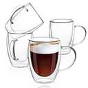 MEWAY 12oz/4 pack Coffee Mugs,Clear Glass Double Wall Cup with handle for Coffee, Tea, Latte, Cappuccino (12 oz，4)
